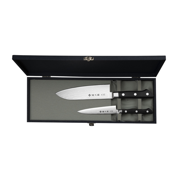 Tojiro Classic Damascus Zestaw Nóż Santoku 17 cm + uniwersalny 12 cm