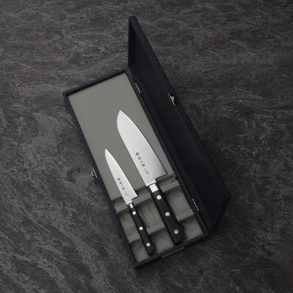 Tojiro Classic Damascus Zestaw Nóż Santoku 17 cm + uniwersalny 12 cm