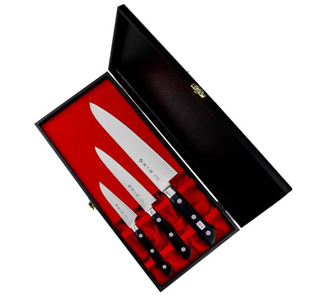 Zestaw 3 noży Tojiro DP3: Nóż do obierania 9cm + Nóż uniwersalny 15cm + Nóż uniwersalny 15cm