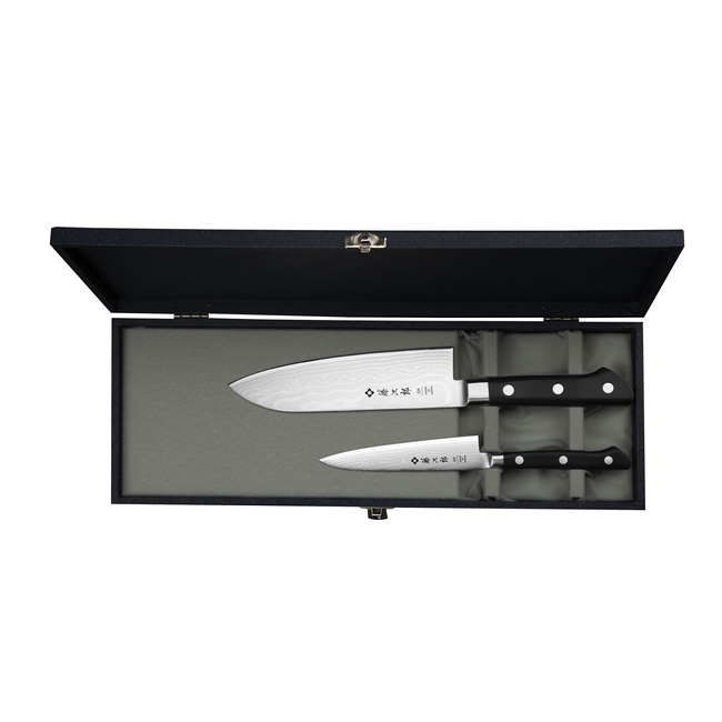 Tojiro Classic Damascus Zestaw Nóż Santoku 17 cm + uniwersalny 12 cm