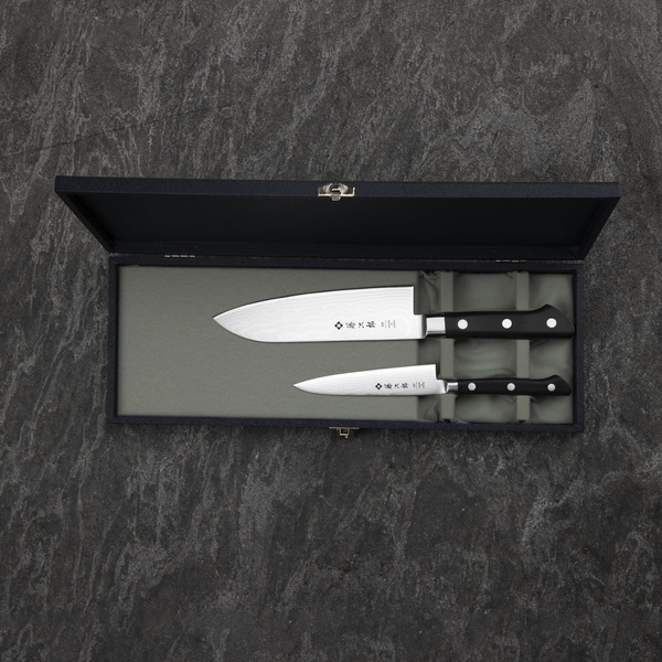 Tojiro Classic Damascus Zestaw Nóż Santoku 17 cm + uniwersalny 12 cm